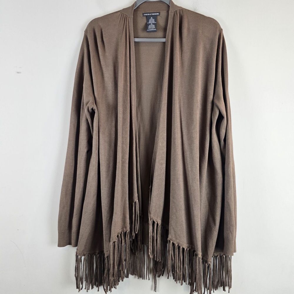 Chelsea & Theodore XL Brown Fringe Sweater Wrap.E83‎